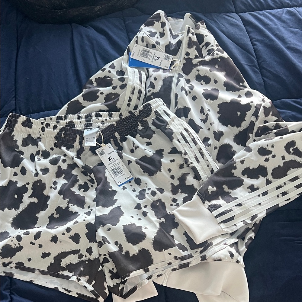 adidas Black and White Cow Print Set